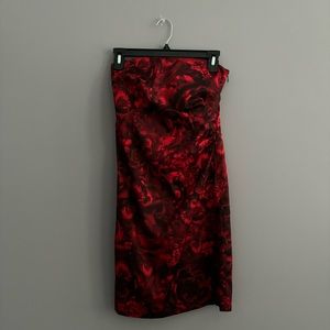 Ann Taylor Petite Size 0 Red Rose Mini Strapless Silk Bodycon Dress